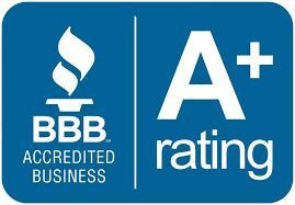 BBB Accredited Business A+ rating logo displayed on blue background