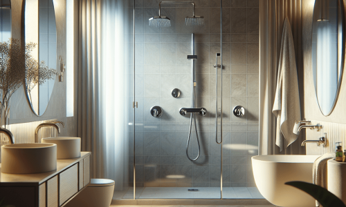 Modern shower replacement handle installed in stylish bathroom with chrome fixtures